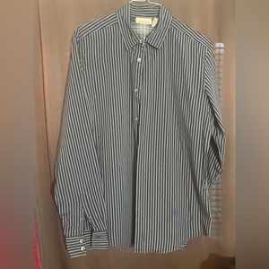 DKNY Jeans 100% cotton dark blue with light lines dress shirt